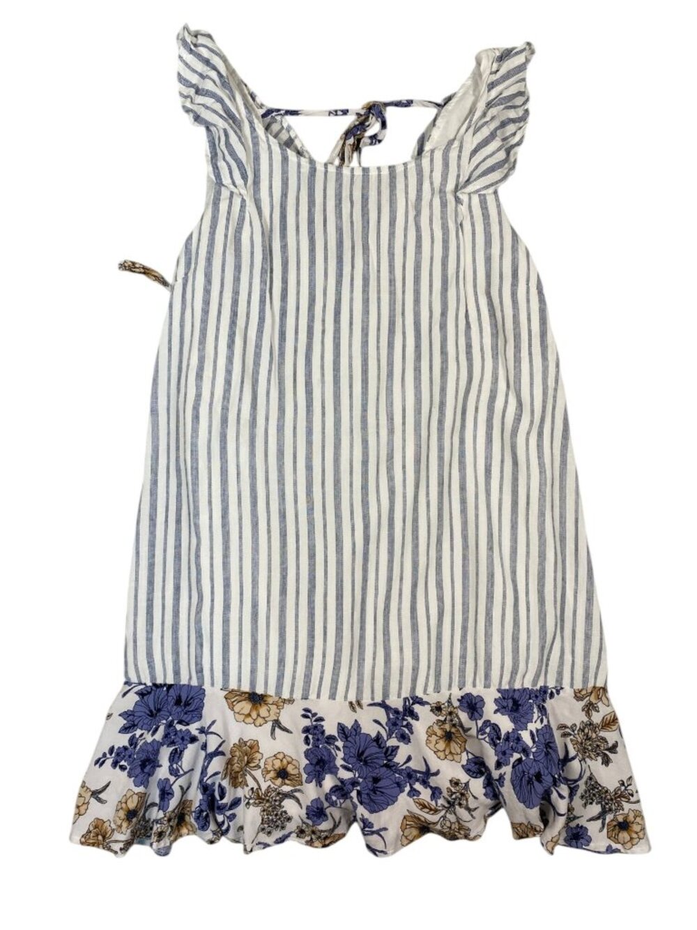 Hem & Thread Anthropologie Striped Floral Ruffle Hem Sleeveless Dress S Blue/Whi - Picture 2 of 7